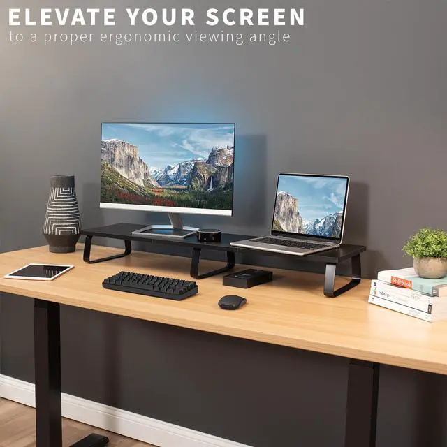 Alt view image 6 of 8 - VIVO Black Wood 39" Wide Desktop Stand Ergonomic TV Monitor Riser Desk Organizer