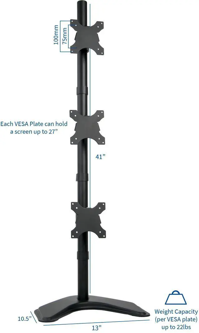 Alt view image 2 of 6 - VIVO Triple LCD Monitor Desk Stand, Desktop Mount, Free Standing Vertical 3 Screens up to 27" (STAND-V003D)
