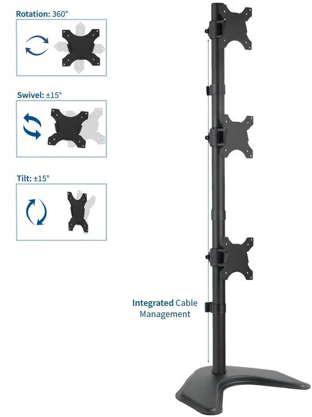 Alt view image 3 of 6 - VIVO Triple LCD Monitor Desk Stand, Desktop Mount, Free Standing Vertical 3 Screens up to 27" (STAND-V003D)