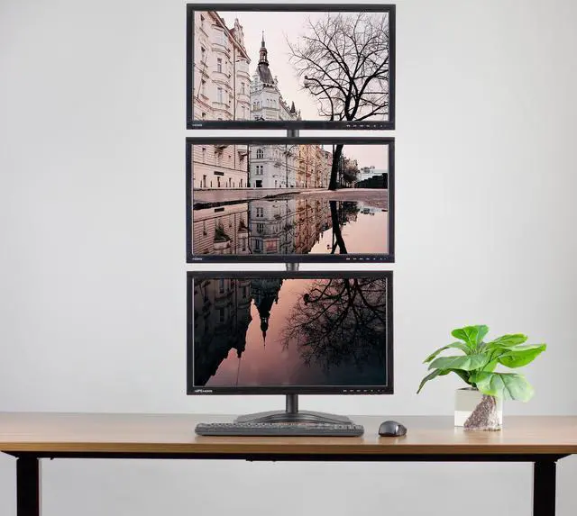 Alt view image 4 of 6 - VIVO Triple LCD Monitor Desk Stand, Desktop Mount, Free Standing Vertical 3 Screens up to 27" (STAND-V003D)