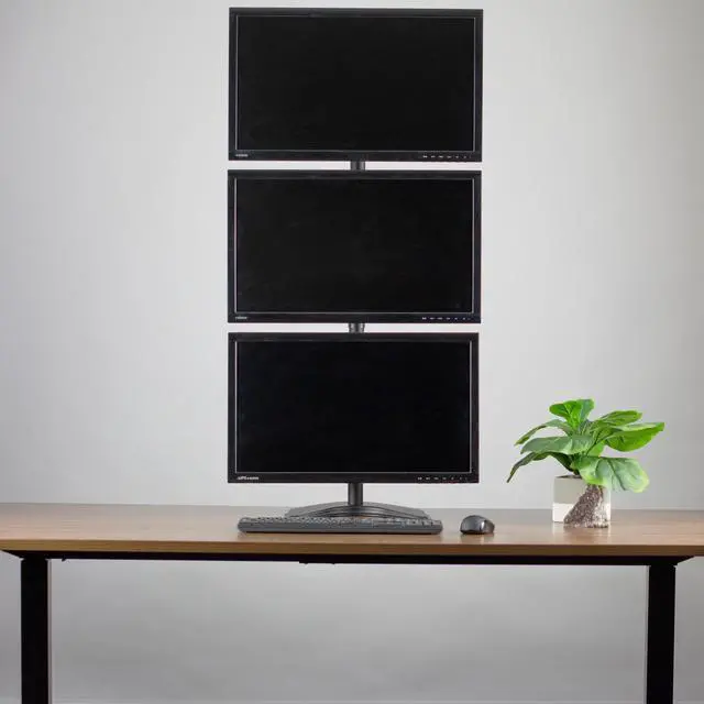 Alt view image 6 of 6 - VIVO Triple LCD Monitor Desk Stand, Desktop Mount, Free Standing Vertical 3 Screens up to 27" (STAND-V003D)