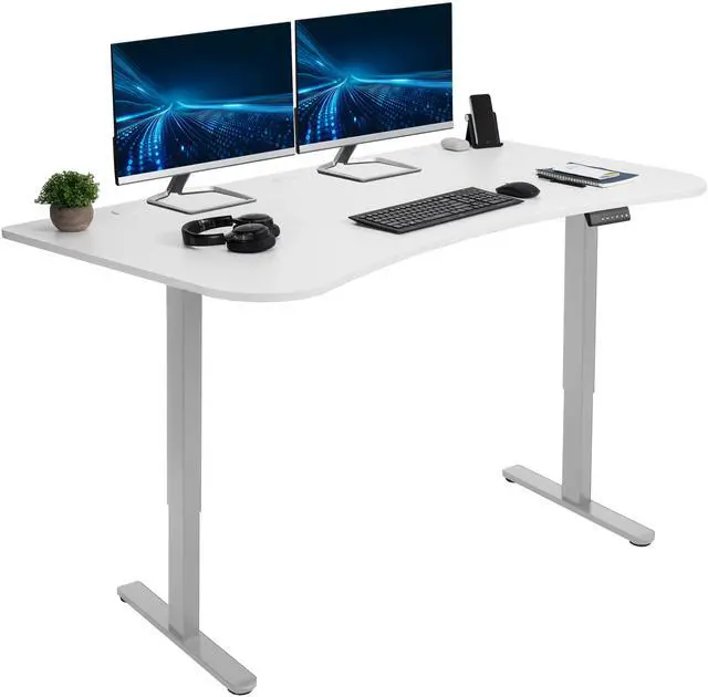 Main image of VIVO Electric 2-Motor 63 x 32 Standup Desk w/ Memory Controller, White Table Top, Gray Frame (DESK-KIT-E2G1W)