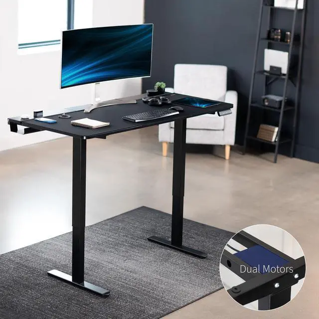 Alt view image 2 of 7 - VIVO Electric 60" x 30" Desk, Full Pad, Black Hidden Cable Tabletop, Black Frame