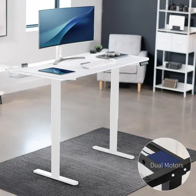 Alt view image 2 of 7 - VIVO Electric 60" x 30" Desk, Full Pad, White Hidden Cable Tabletop, White Frame