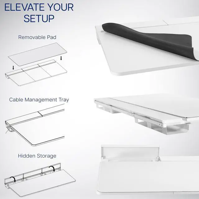 Alt view image 6 of 7 - VIVO Electric 60" x 30" Desk, Full Pad, White Hidden Cable Tabletop, White Frame