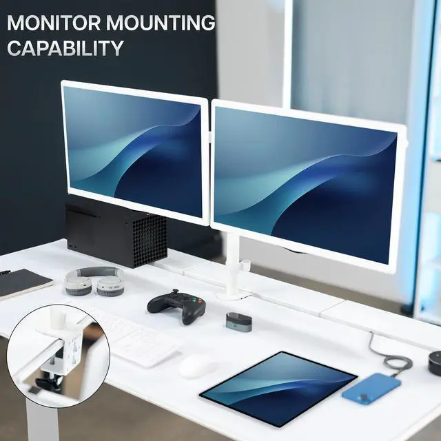 Alt view image 7 of 7 - VIVO Electric 60" x 30" Desk, Full Pad, White Hidden Cable Tabletop, White Frame