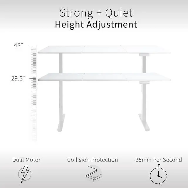 Alt view image 5 of 7 - VIVO Electric 60" x 30" Desk, Full Pad, White Hidden Cable Tabletop, White Frame