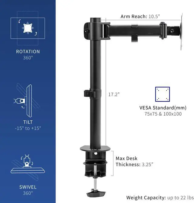 Alt view image 3 of 7 - Single Monitor Fully Adjustable Desk Mount Stand /  For 1 LCD Screen up to 32"