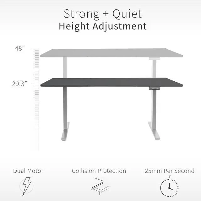 Alt view image 5 of 7 - VIVO Electric 60" x 30" Desk, Full Pad, Black Hidden Cable Tabletop, Gray Frame