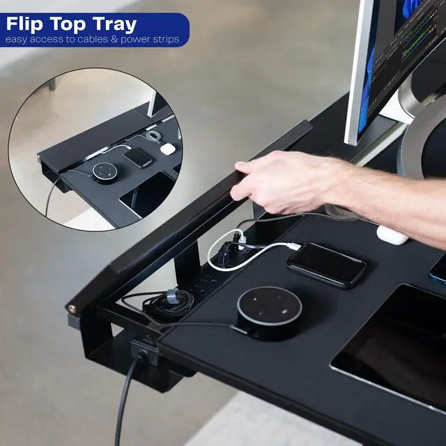 Alt view image 4 of 7 - VIVO Electric 60" x 30" Desk, Full Pad, Black Hidden Cable Tabletop, Gray Frame