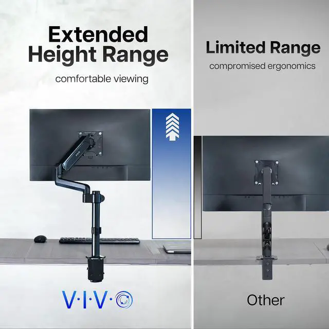 Alt view image 4 of 7 - VIVO Black Single Monitor Pneumatic Spring Arm Sit-Stand Desk Mount for One Computer Screen up to 32" (STAND-V001K)
