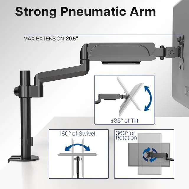 Alt view image 5 of 7 - VIVO Black Single Monitor Pneumatic Spring Arm Sit-Stand Desk Mount for One Computer Screen up to 32" (STAND-V001K)