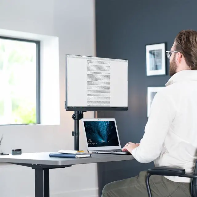 Alt view image 7 of 7 - VIVO Black Single Monitor Pneumatic Spring Arm Sit-Stand Desk Mount for One Computer Screen up to 32" (STAND-V001K)