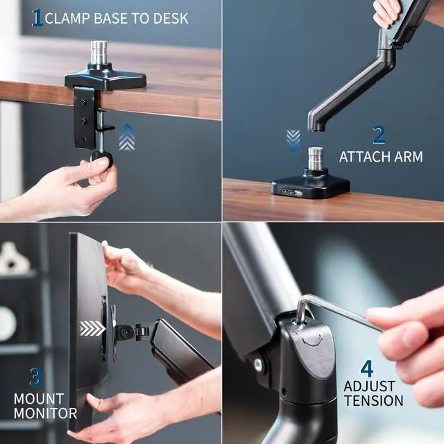 Alt view image 6 of 7 - VIVO Counterbalance Gas Spring Desk Mount Monitor Stand w/ USB and Audio Ports | Fits Screens 13" to 32" (STAND-V001OU)