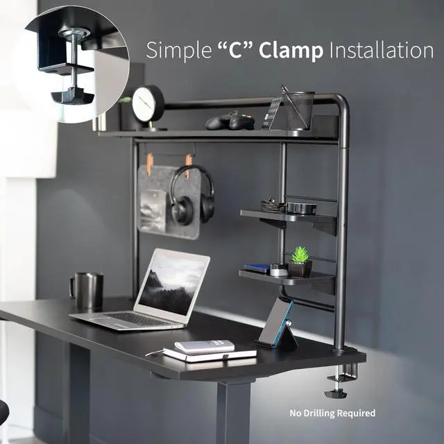Alt view image 7 of 7 - VIVO Clamp-on Desktop Shelving System, Raised Accessory Storage Shelves and Memo Board Desk Organizer, DESK-SHELF55A