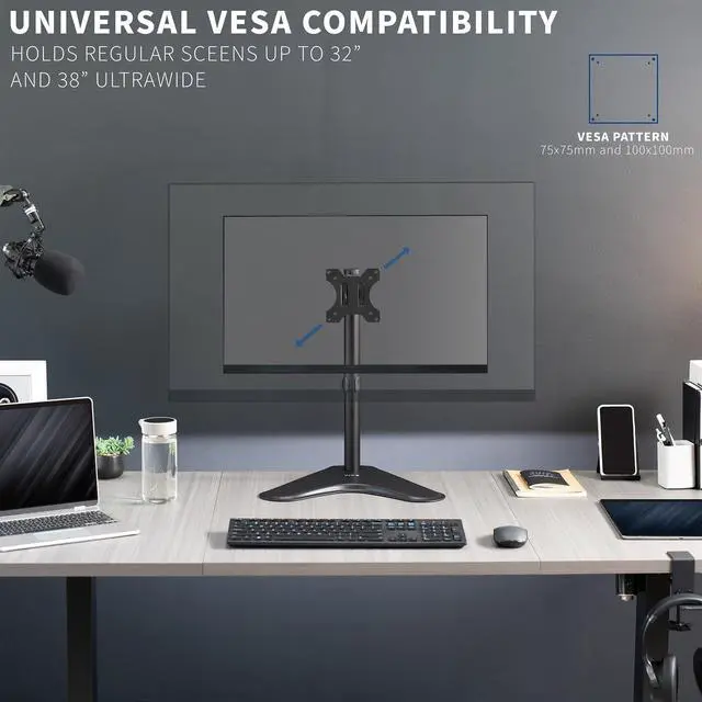 Alt view image 4 of 7 - VIVO Black Single LCD Monitor Free-Standing Desk Stand, Adjustable Tilt, Fits 1 Screen (STAND-V001H)