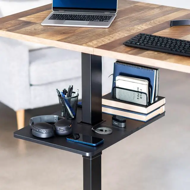 Alt view image 2 of 7 - VIVO Black Adjustable Under Desk 16" x 12" Leg Shelf, Hidden Storage Tray