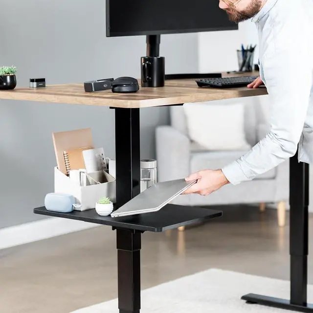 Alt view image 5 of 7 - VIVO Black Adjustable Under Desk 16" x 12" Leg Shelf, Hidden Storage Tray