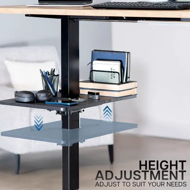 Alt view image 6 of 7 - VIVO Black Adjustable Under Desk 16" x 12" Leg Shelf, Hidden Storage Tray