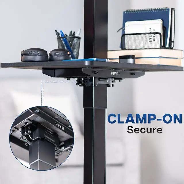 Alt view image 3 of 7 - VIVO Black Adjustable Under Desk 16" x 12" Leg Shelf, Hidden Storage Tray