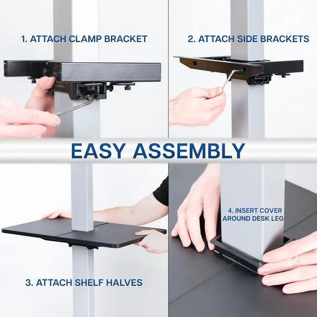 Alt view image 7 of 7 - VIVO Black Adjustable Under Desk 16" x 12" Leg Shelf, Hidden Storage Tray
