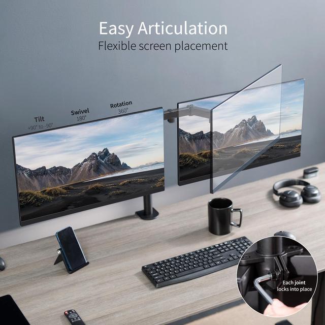 Alt view image 3 of 7 - VIVO Black Dual Monitor Desk Mount Adjustable Stand, Fits Screens up to 30"