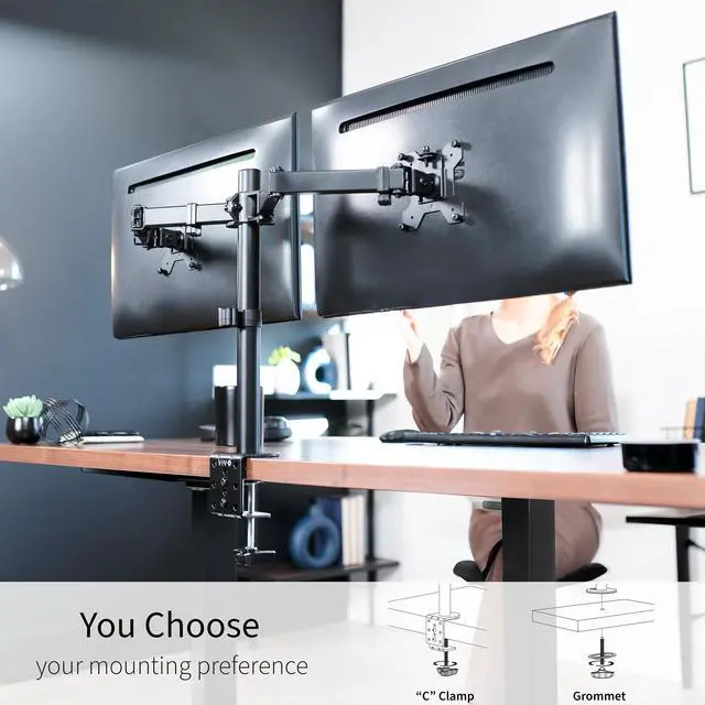 Alt view image 5 of 7 - VIVO Black Dual Monitor Desk Mount Adjustable Stand, Fits Screens up to 30"
