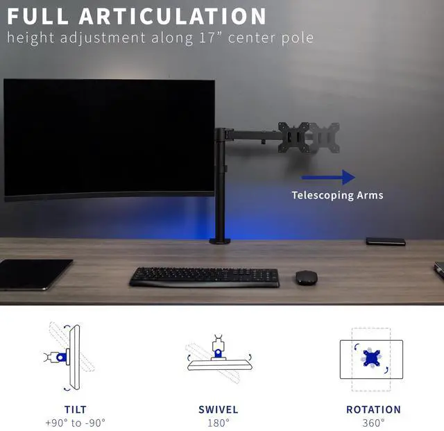 Alt view image 5 of 7 - VIVO Telescoping Dual 21" to 32" Monitor Mount, Heavy Duty Desk Stand
