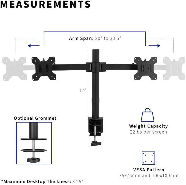 Alt view image 6 of 7 - VIVO Telescoping Dual 21" to 32" Monitor Mount, Heavy Duty Desk Stand