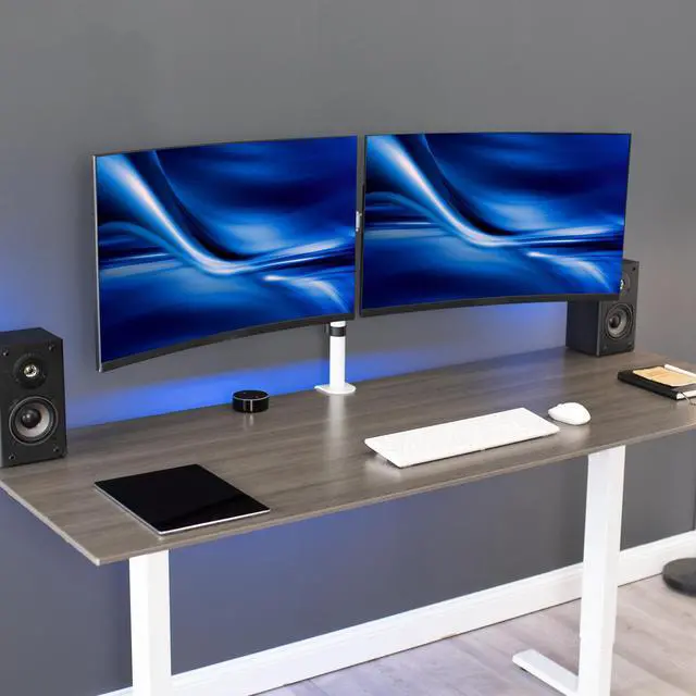 Alt view image 2 of 7 - VIVO White Telescoping Dual 21" to 32" LCD Monitor Desk Mount Stand, Heavy Duty, Fully Adjustable (STAND-V002EW)