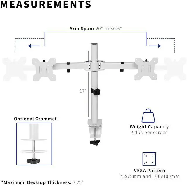 Alt view image 6 of 7 - VIVO White Telescoping Dual 21" to 32" LCD Monitor Desk Mount Stand, Heavy Duty, Fully Adjustable (STAND-V002EW)