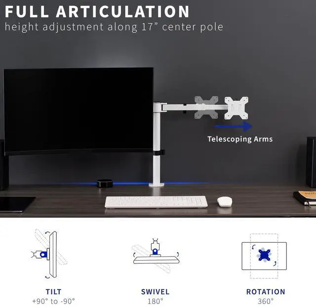 Alt view image 5 of 7 - VIVO White Telescoping Dual 21" to 32" LCD Monitor Desk Mount Stand, Heavy Duty, Fully Adjustable (STAND-V002EW)