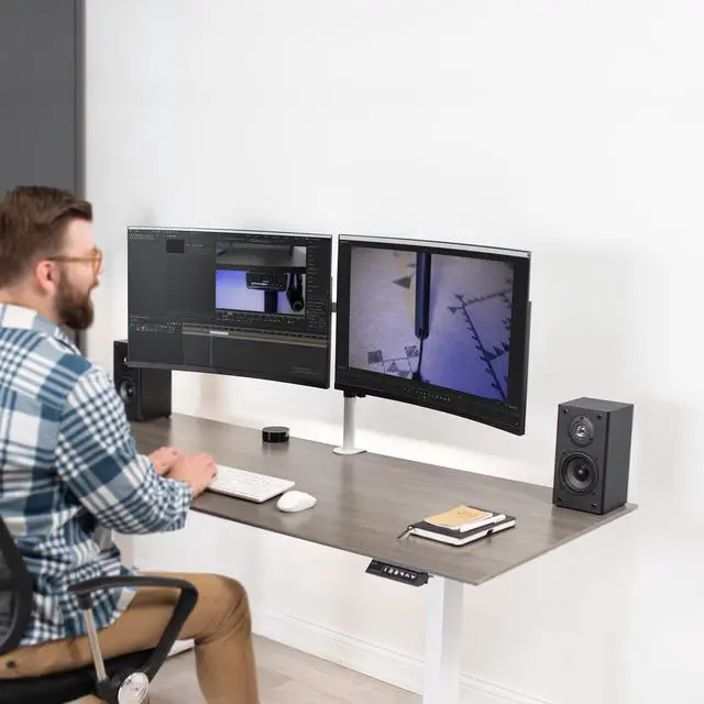 Alt view image 7 of 7 - VIVO White Telescoping Dual 21" to 32" LCD Monitor Desk Mount Stand, Heavy Duty, Fully Adjustable (STAND-V002EW)