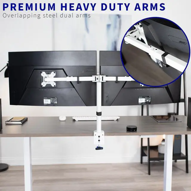 Alt view image 3 of 7 - VIVO White Telescoping Dual 21" to 32" LCD Monitor Desk Mount Stand, Heavy Duty, Fully Adjustable (STAND-V002EW)