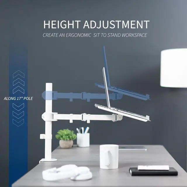 Alt view image 5 of 8 - VIVO White Single Laptop Notebook Desk Mount, Fully Adjustable Extension Clamp