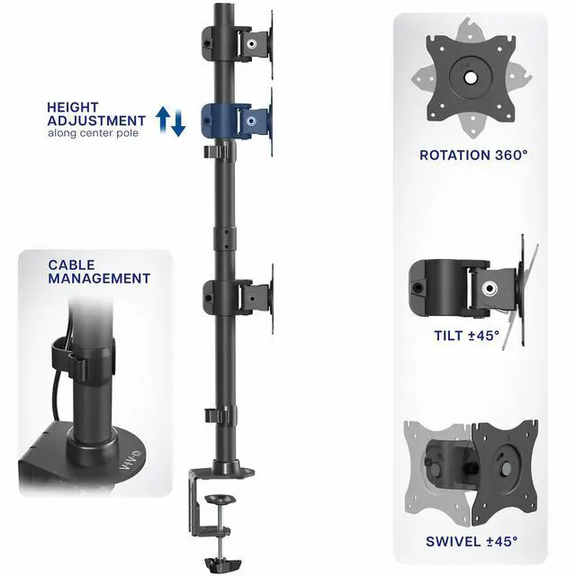 Alt view image 5 of 7 - VIVO Dual Computer Monitor Desk Mount Stand, Vertical Array for 2 Ultrawide Screens up to 34" (STAND-V002R)