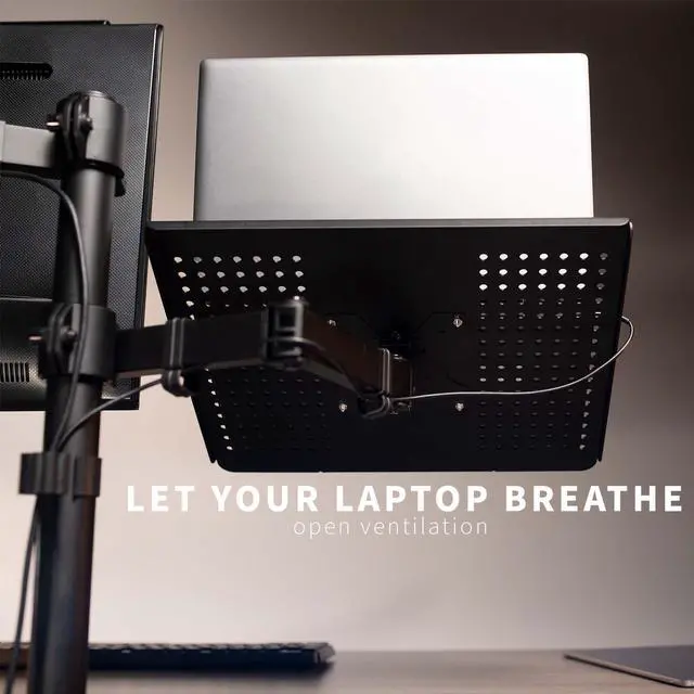Alt view image 6 of 7 - VIVO Dual Mount for 1 Laptop up to 17" & 1 LCD Monitor 13" to 32", Desktop Mount / Stand, Black, Adjustable (STAND-V002C)