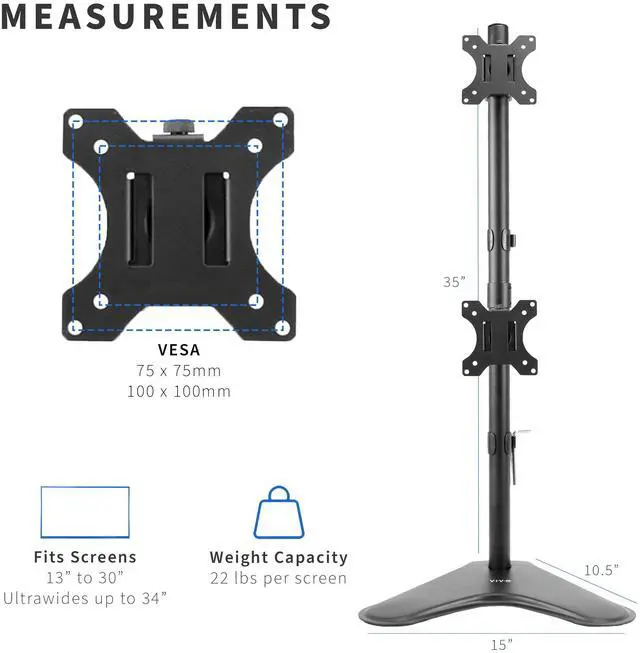 Alt view image 3 of 7 - VIVO Dual LCD Monitor Desk Stand/Mount Free Standing, Holds Vertical 2 Ultrawide Screens up to 34" (STAND-V002L)