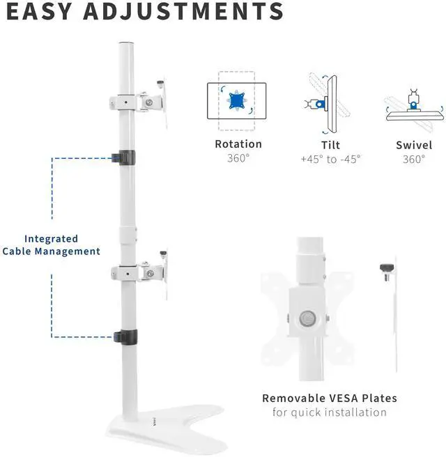 Alt view image 4 of 7 - VIVO White Dual LCD Monitor Vertical Stand Mount, Fits 2 Ultrawides up to 34"