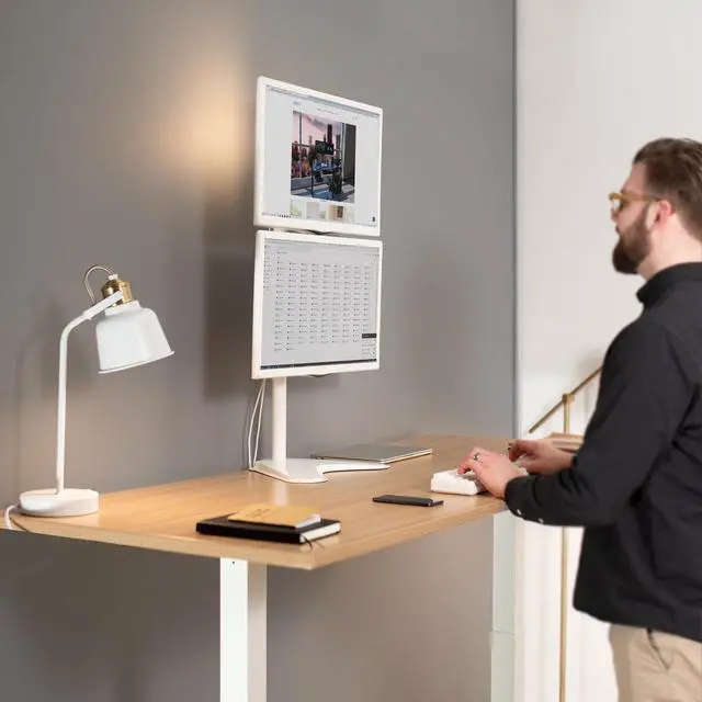 Alt view image 6 of 7 - VIVO White Dual LCD Monitor Vertical Stand Mount, Fits 2 Ultrawides up to 34"