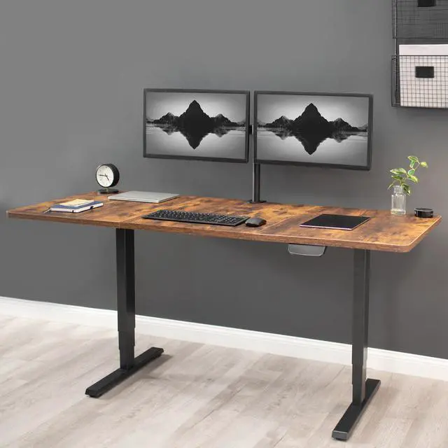 Alt view image 2 of 7 - VIVO Rustic Vintage Brown 71x36 inch Universal Tabletop for Sit Stand Desk Frame