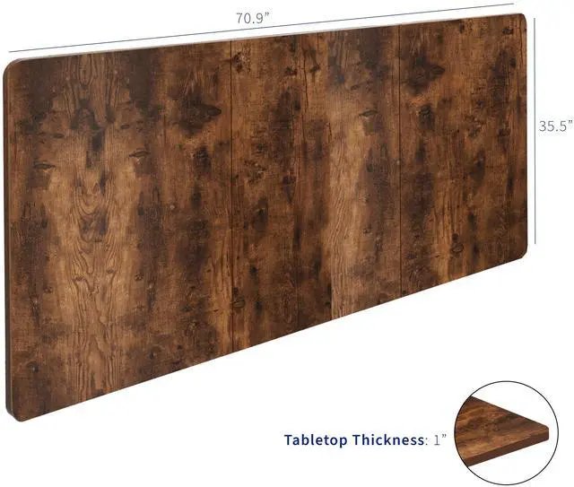 Alt view image 3 of 7 - VIVO Rustic Vintage Brown 71x36 inch Universal Tabletop for Sit Stand Desk Frame