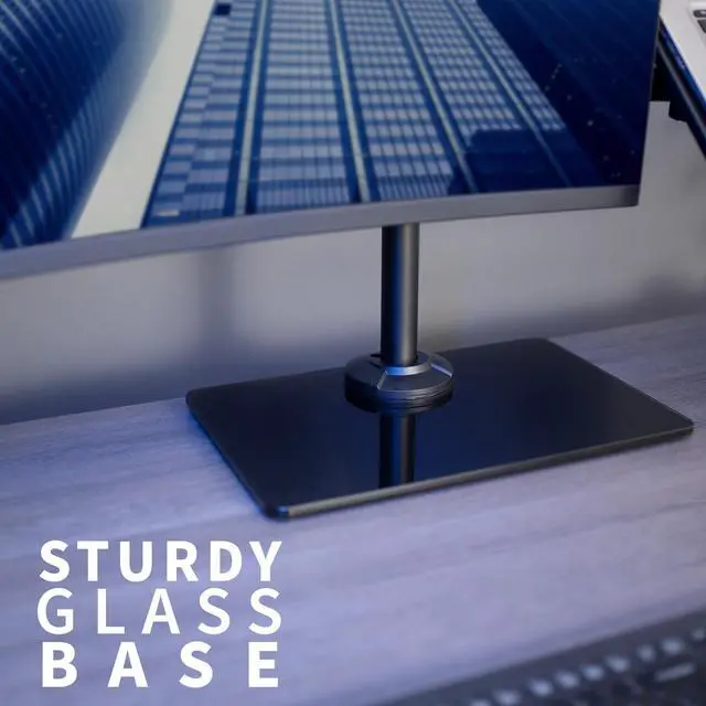 Alt view image 3 of 8 - VIVO Black Desk Stand for 1 LCD Monitor up to 32" & 1 Laptop, Freestanding Desktop Stand with Glass Base (STAND-V002FGL)