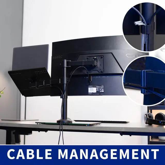 Alt view image 7 of 8 - VIVO Black Desk Stand for 1 LCD Monitor up to 32" & 1 Laptop, Freestanding Desktop Stand with Glass Base (STAND-V002FGL)