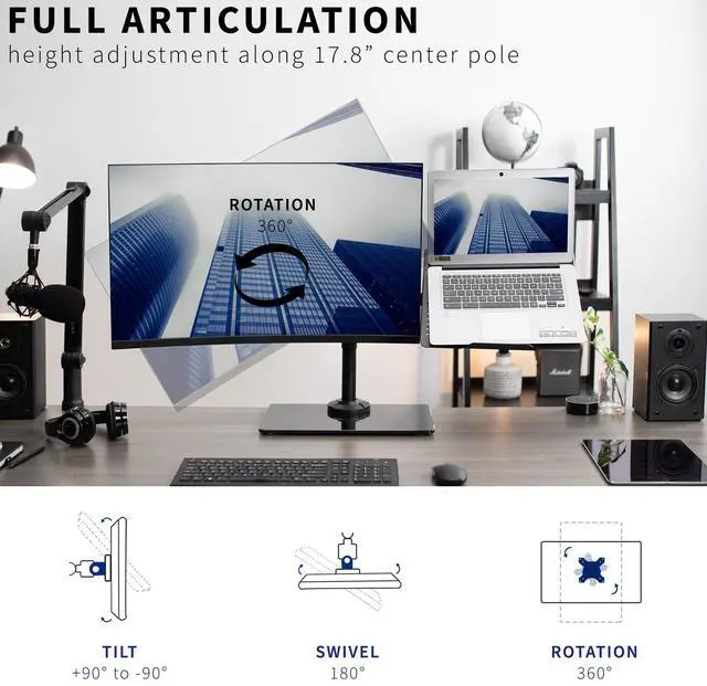 Alt view image 5 of 8 - VIVO Black Desk Stand for 1 LCD Monitor up to 32" & 1 Laptop, Freestanding Desktop Stand with Glass Base (STAND-V002FGL)