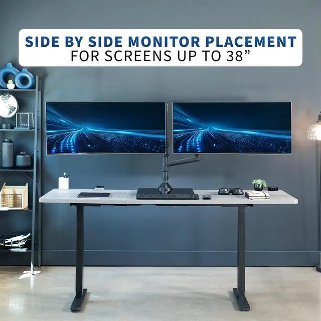 Alt view image 7 of 7 - VIVO Pneumatic Dual Ultrawide Monitor Desk Stand, Up to 49 inch Computer Screens