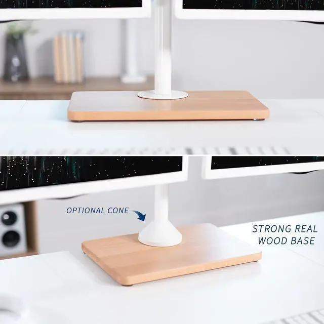 Alt view image 3 of 7 - VIVO Dual Monitor Adjustable Mount w/ Wood Base, Fits Computer Screens up to 32"