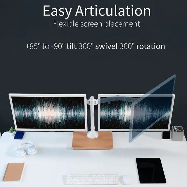 Alt view image 5 of 7 - VIVO Dual Monitor Adjustable Mount w/ Wood Base, Fits Computer Screens up to 32"