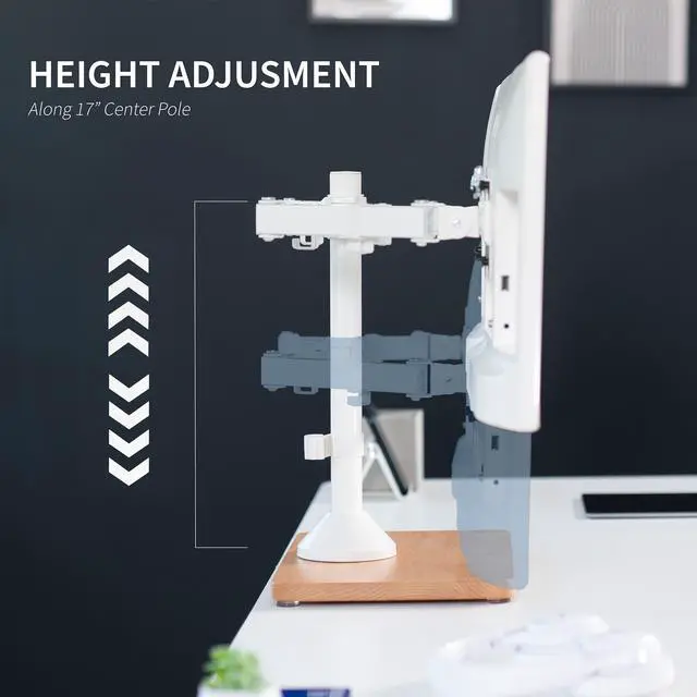Alt view image 6 of 7 - VIVO Dual Monitor Adjustable Mount w/ Wood Base, Fits Computer Screens up to 32"