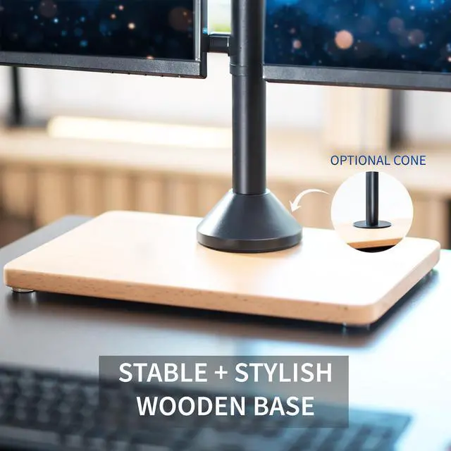 Alt view image 3 of 7 - VIVO Dual Monitor Adjustable Mount w/ Wood Base, Fits Computer Screens up to 32"